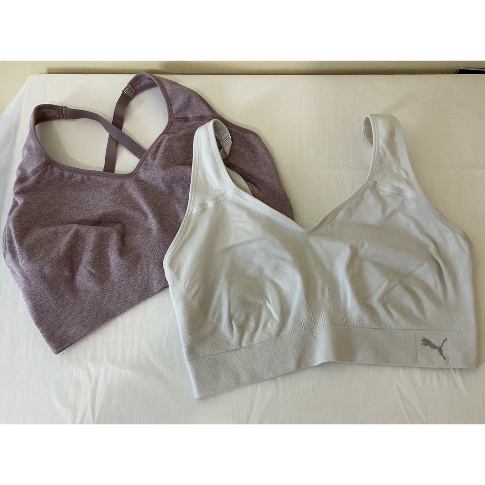 Puma Sports Bra 2 Pack Purple/White Size XL Seamless Drycell EUC